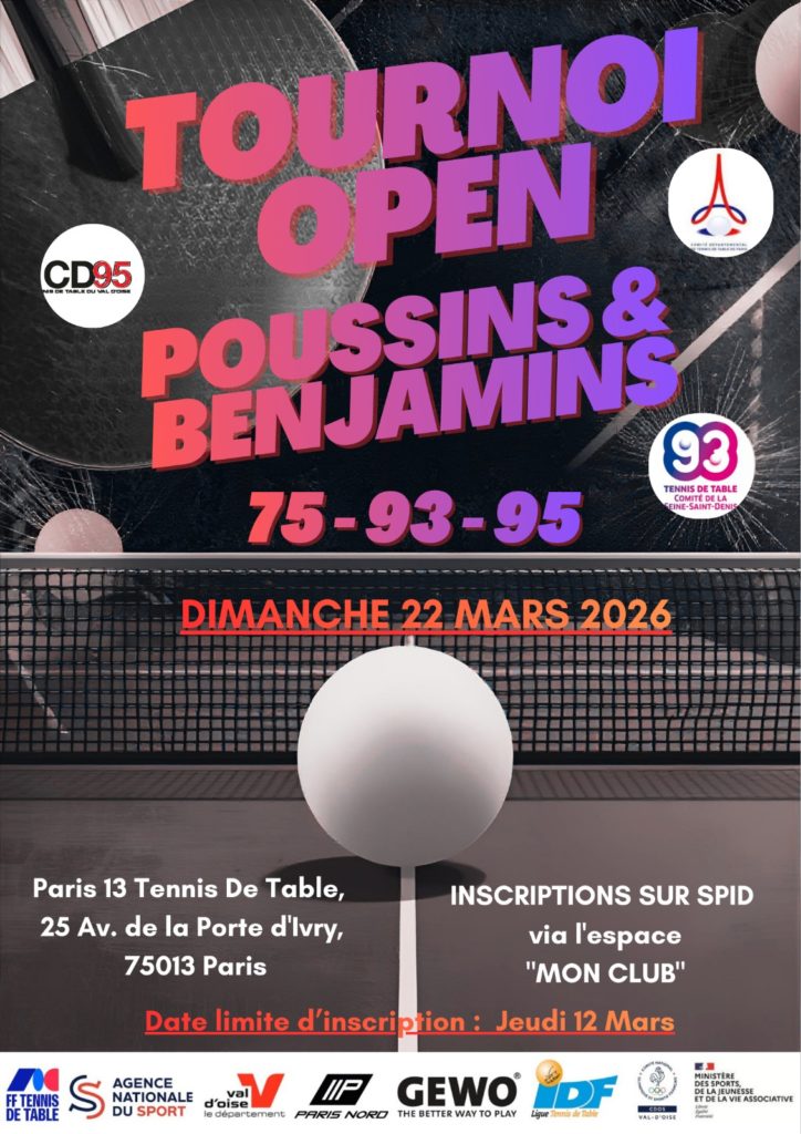 Tournoi Open des Moins de 11 Ans_Dim. 22 Mars 2026_CD75-93-95_Affiche